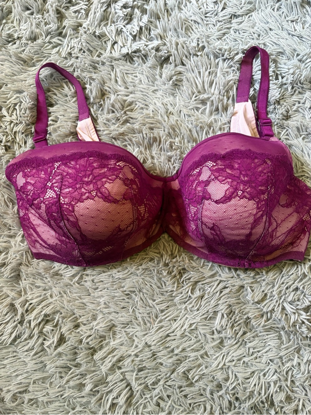 Lace Underwire Bra in Berry - Supportive Everyday Style 44 DDD